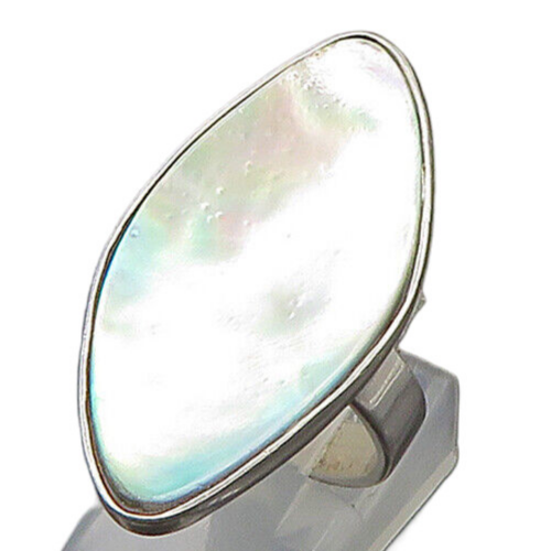 925 Sterling Silver  Shiny Mother Of Pearl Smooth Cocktail Ring Sz 7  RG18137