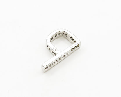 925 Sterling Silver  Vintage Shiny Cubic Zirconia P Initial Pendant  PT15385