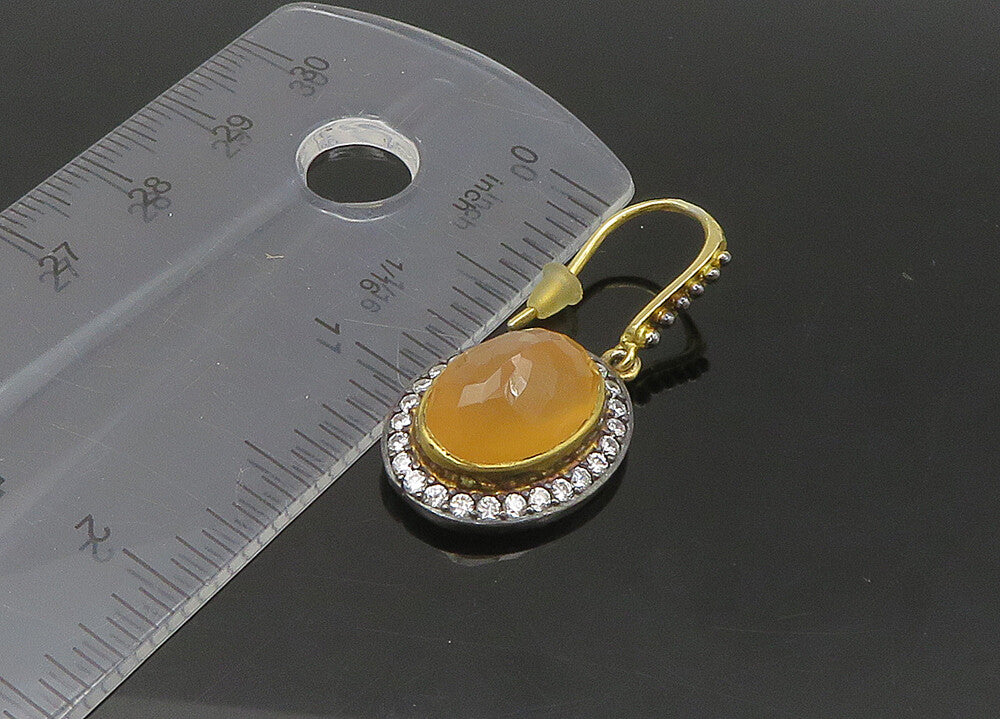 925 Silver  Vintage Faceted Carnelian & Cubic Zirconia Drop Earrings  EG10851