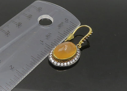 925 Silver  Vintage Faceted Carnelian & Cubic Zirconia Drop Earrings  EG10851