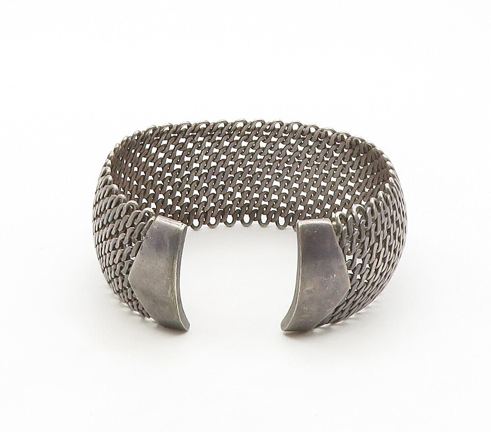 925 Sterling Silver  Vintage Dark Tone Woven Wide Cuff Bracelet  BT6390