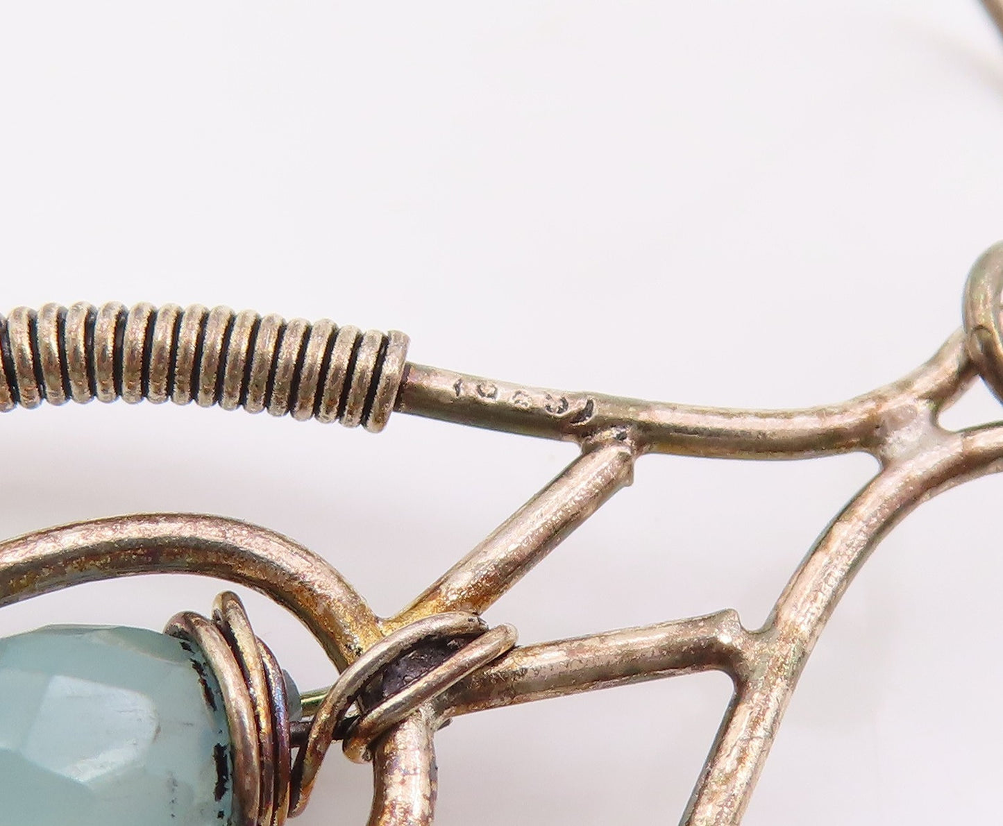 925 Sterling Silver Vintage Earrings Faceted Quartz Wire Wrapped Dangle  EG13856