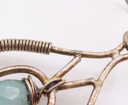 925 Sterling Silver Vintage Earrings Faceted Quartz Wire Wrapped Dangle  EG13856