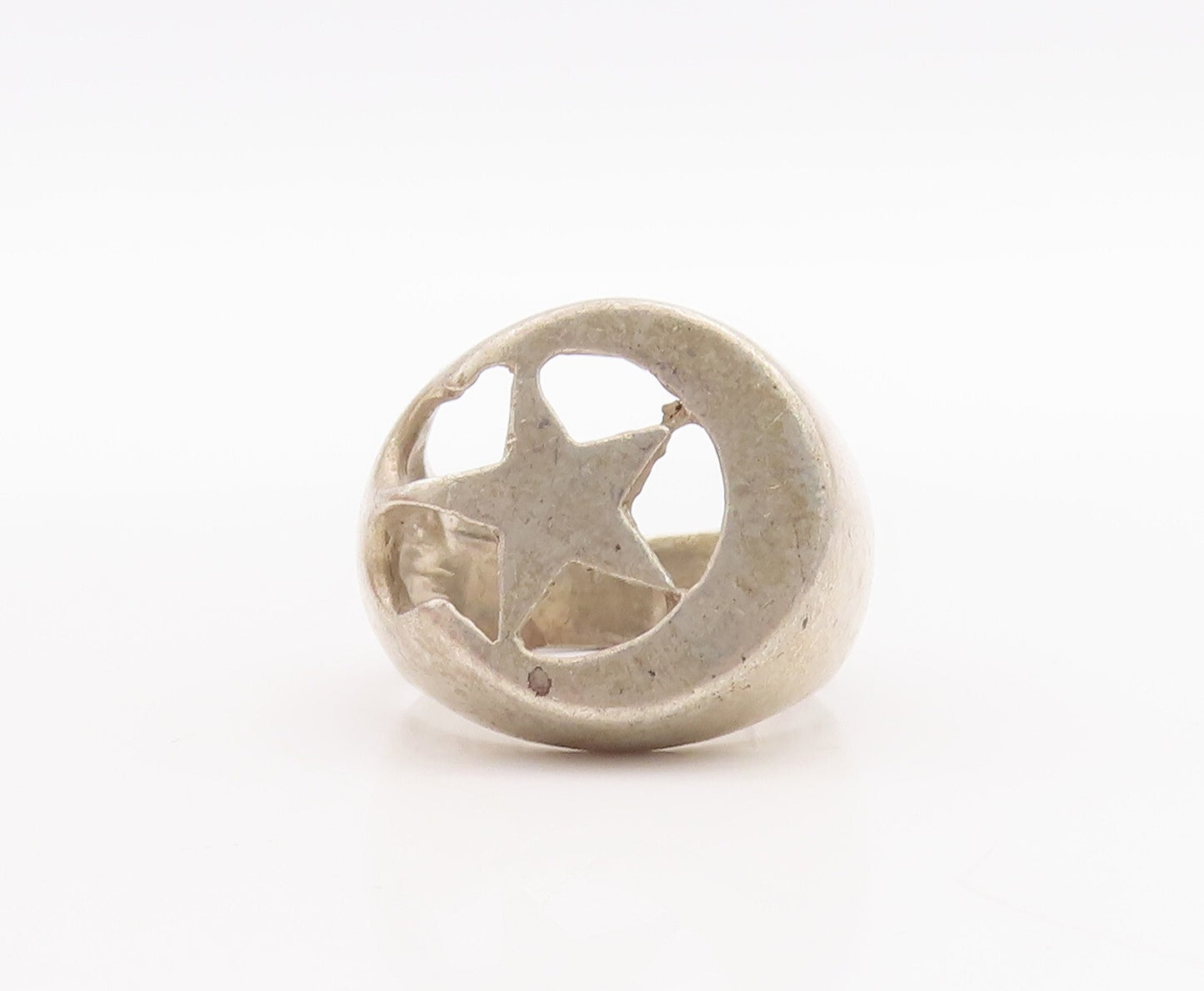 925 Sterling Silver Vintage Ring Solid Cutout Half Moon & Star  Sz 10  RG29006