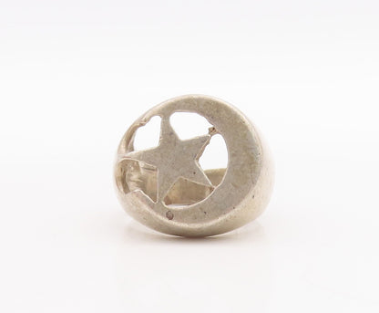 925 Sterling Silver Vintage Ring Solid Cutout Half Moon & Star  Sz 10  RG29006