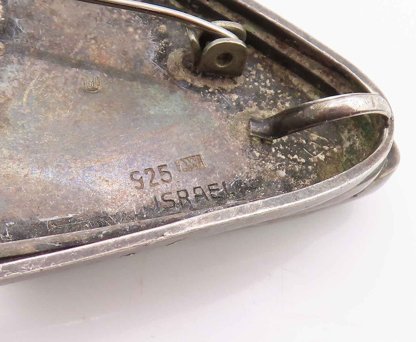 925 Sterling Silver Vintage Brooch ISRAEL Eilat Stone Oxidized Cutout  BP11617
