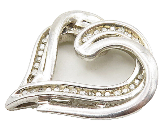 925 Sterling Silver  Vintage Genuine Diamonds Love Heart Pendant  PT12536