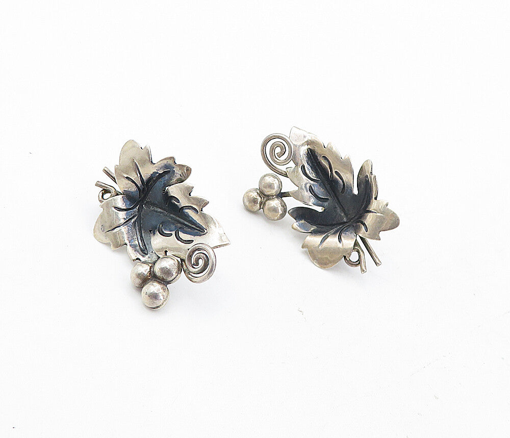 MEXICO 925 Sterling Silver  Vintage Floral Leaf Swirl Drop Earrings  EG4245