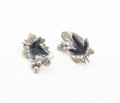 MEXICO 925 Sterling Silver  Vintage Floral Leaf Swirl Drop Earrings  EG4245