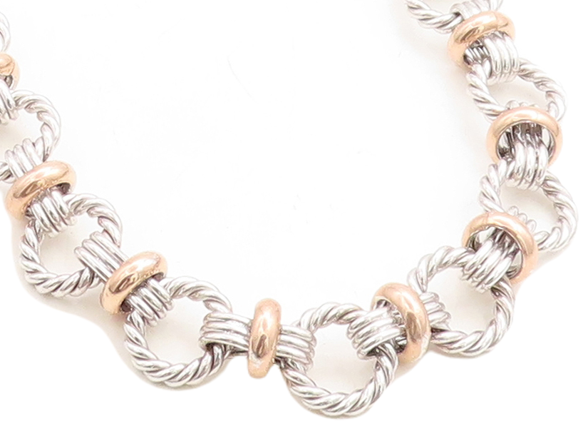 925 Sterling Silver  Vintage Shiny Two Tone Twist Link Chain Necklace  NE1874