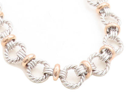 925 Sterling Silver  Vintage Shiny Two Tone Twist Link Chain Necklace  NE1874