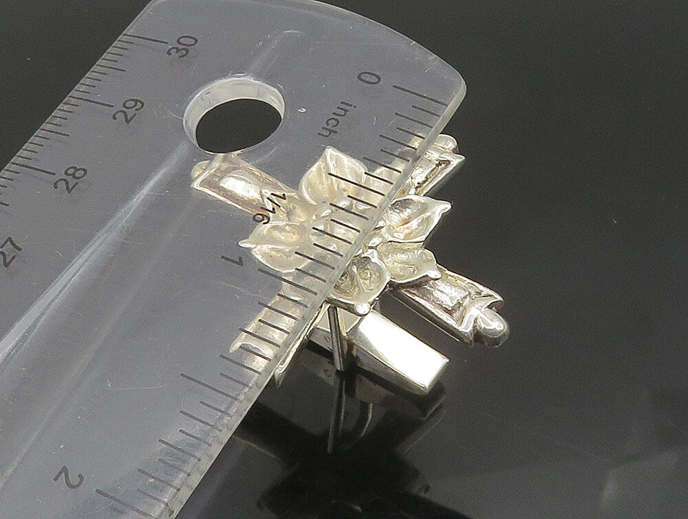 925 Sterling Silver  Vintage Shiny Flower & Cross Solid Cufflinks  TR3264