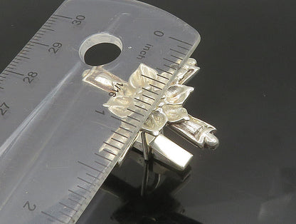 925 Sterling Silver  Vintage Shiny Flower & Cross Solid Cufflinks  TR3264