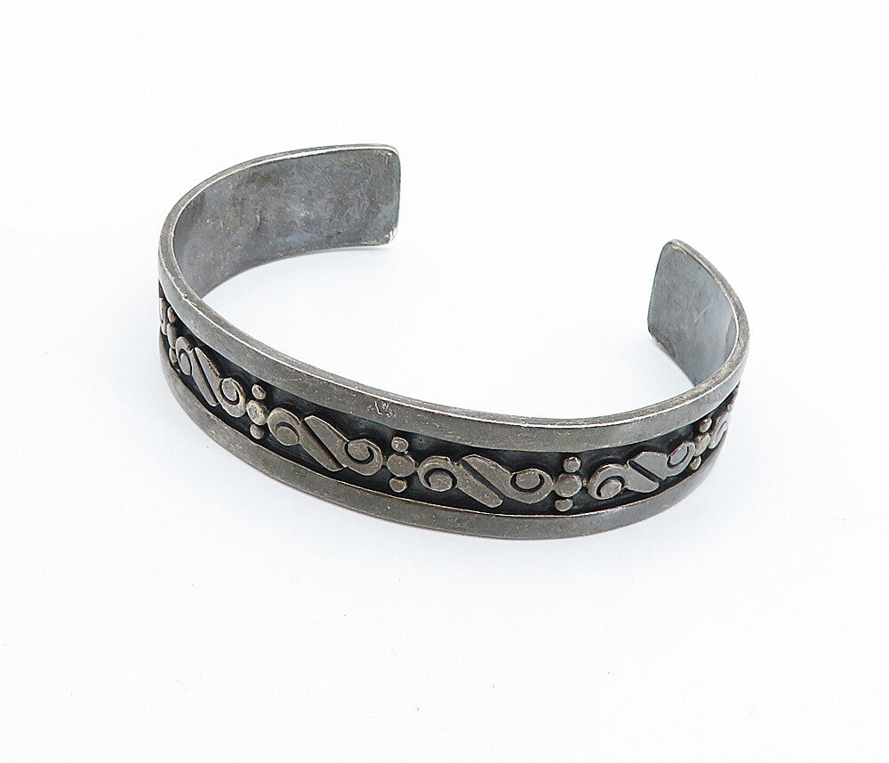 TAXCO MEXICO 925 Silver  Vintage Oxidized Swirl Pattern Cuff Bracelet  BT2811
