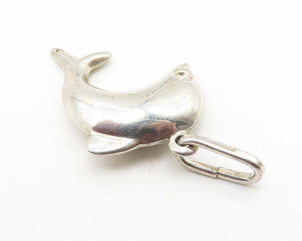 925 Sterling Silver  Vintage Shiny Hollow Leaping Dolphin Drop Pendant  PT8187