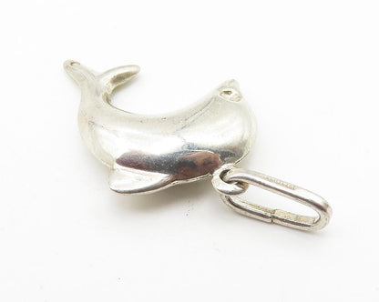 925 Sterling Silver  Vintage Shiny Hollow Leaping Dolphin Drop Pendant  PT8187