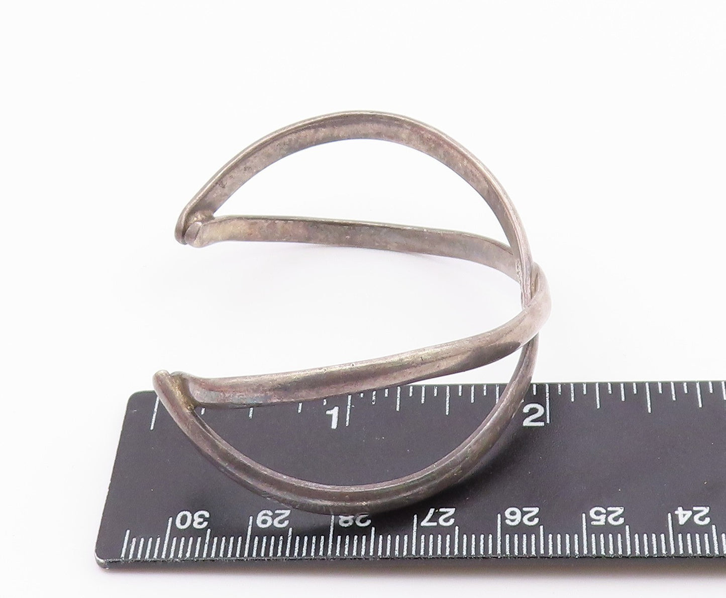 MEXICO 925 Sterling Silver  Vintage Dark Tone Crossed Cuff Bracelet  BT8627