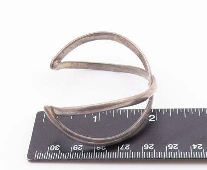 MEXICO 925 Sterling Silver  Vintage Dark Tone Crossed Cuff Bracelet  BT8627