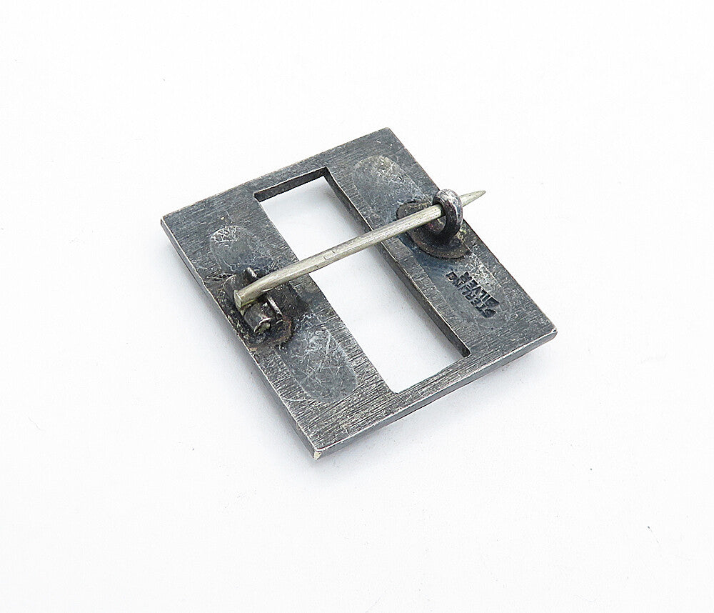 925 Sterling Silver  Vintage Oxidized Square Domed Design Brooch Pin  BP2220