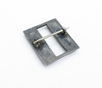 925 Sterling Silver  Vintage Oxidized Square Domed Design Brooch Pin  BP2220