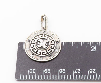925 Sterling Silver  Vintage Cubic Zirconia & Sapphire Round Pendant  PT17098