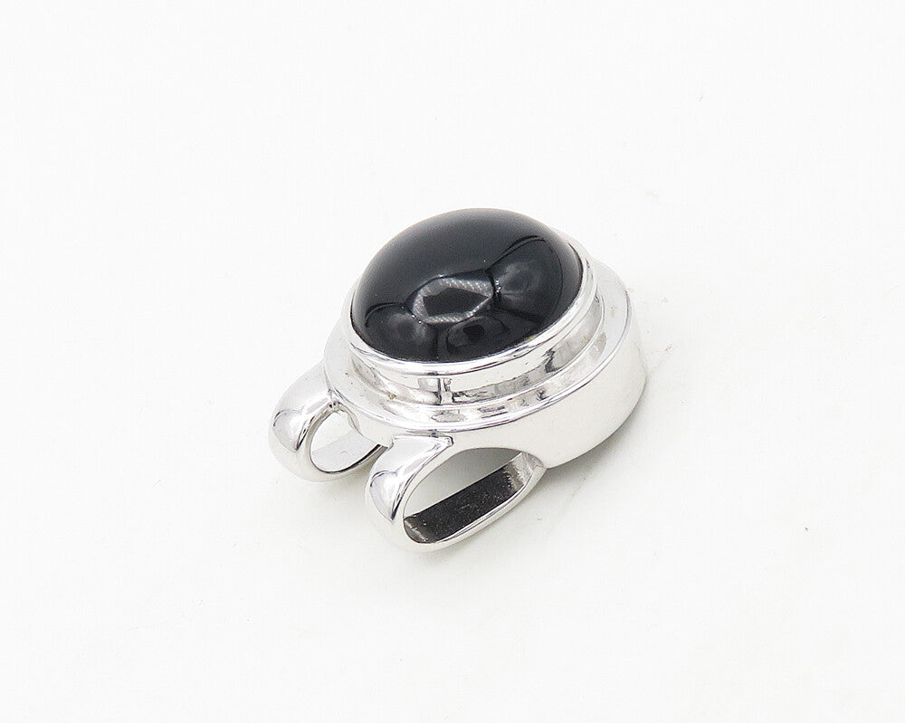 925 Sterling Silver  Cabochon Cut Black Onyx Shiny Slide Pendant  PT14368