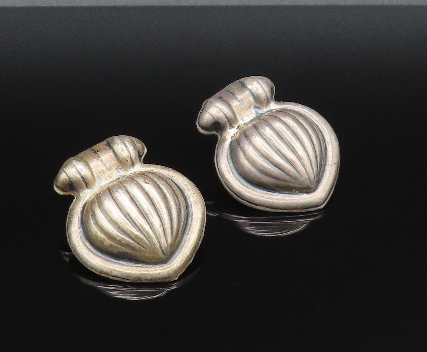 MEXICO 925 Sterling Silver  Vintage Hollow Ribbed Drop Earrings  EG12099