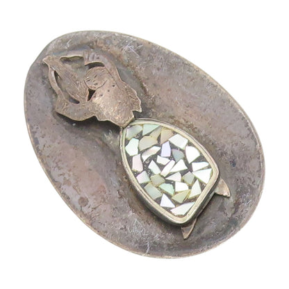 925 Sterling Silver Vintage Brooch ISRAEL Mother Of Pearl Figural Pin  BP12429