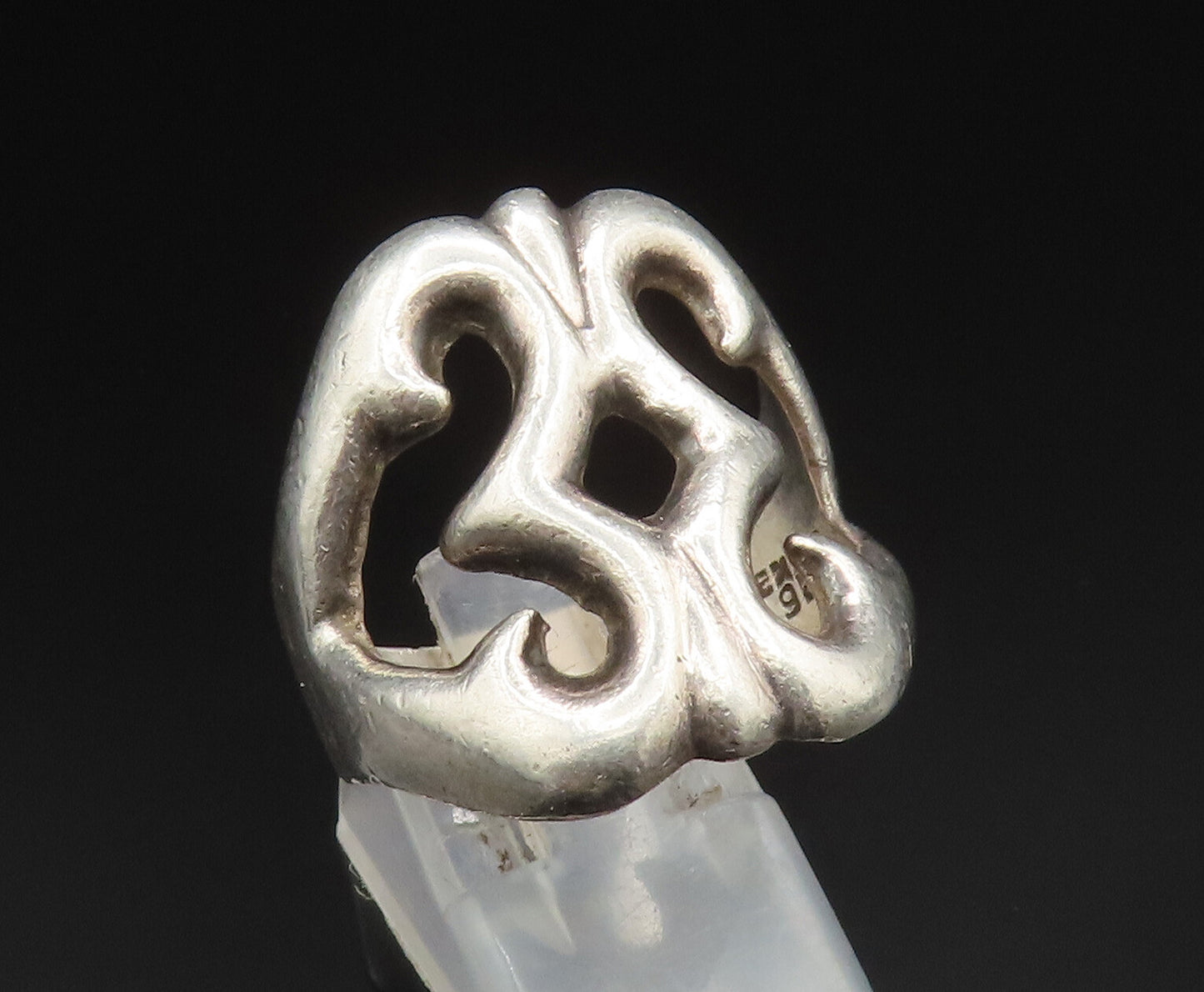 MEXICO 925 Sterling Silver Vintage Swirl Cut Out Wide Band Ring Sz 9 RG24607