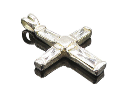 925 Sterling Silver  Vintage Cubic Zirconia Religious Cross Pendant  PT7589