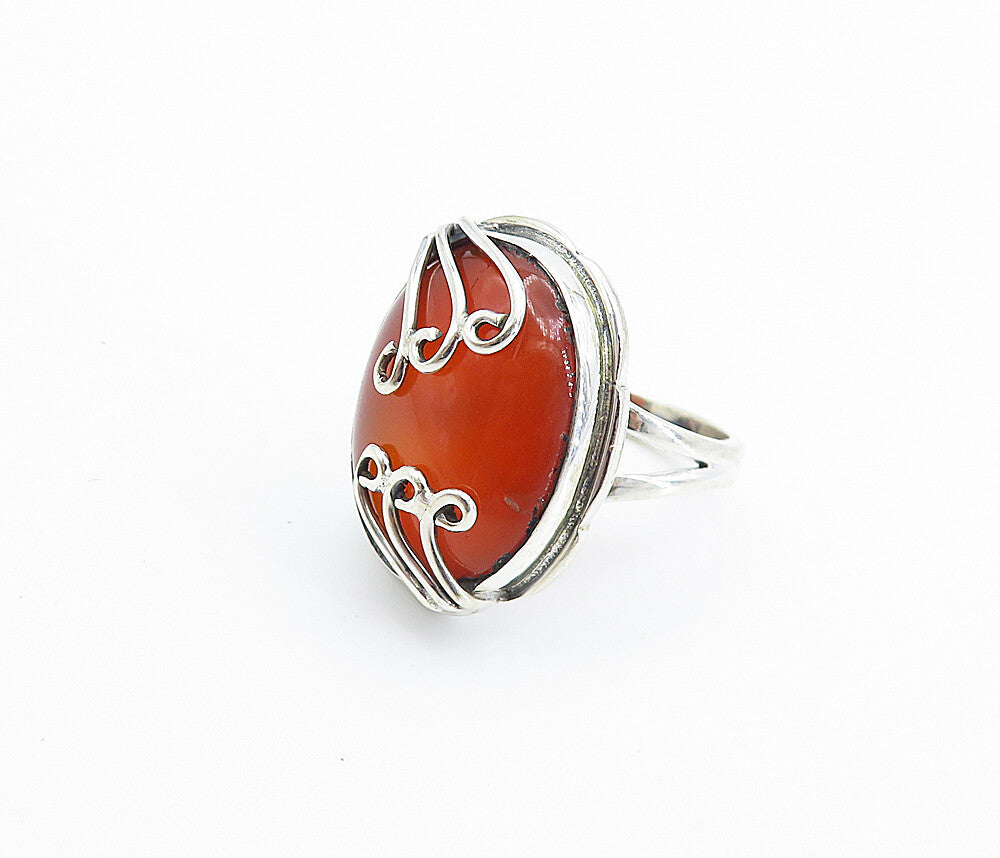 925 Sterling Silver  Cabochon Cut Carnelian Swirl Cocktail Ring Sz 7  RG7797
