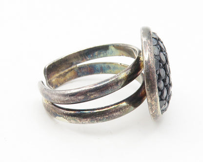 925 Sterling Silver  Vintage Chiseled Design Cocktail Ring Sz 8.5  RG10954