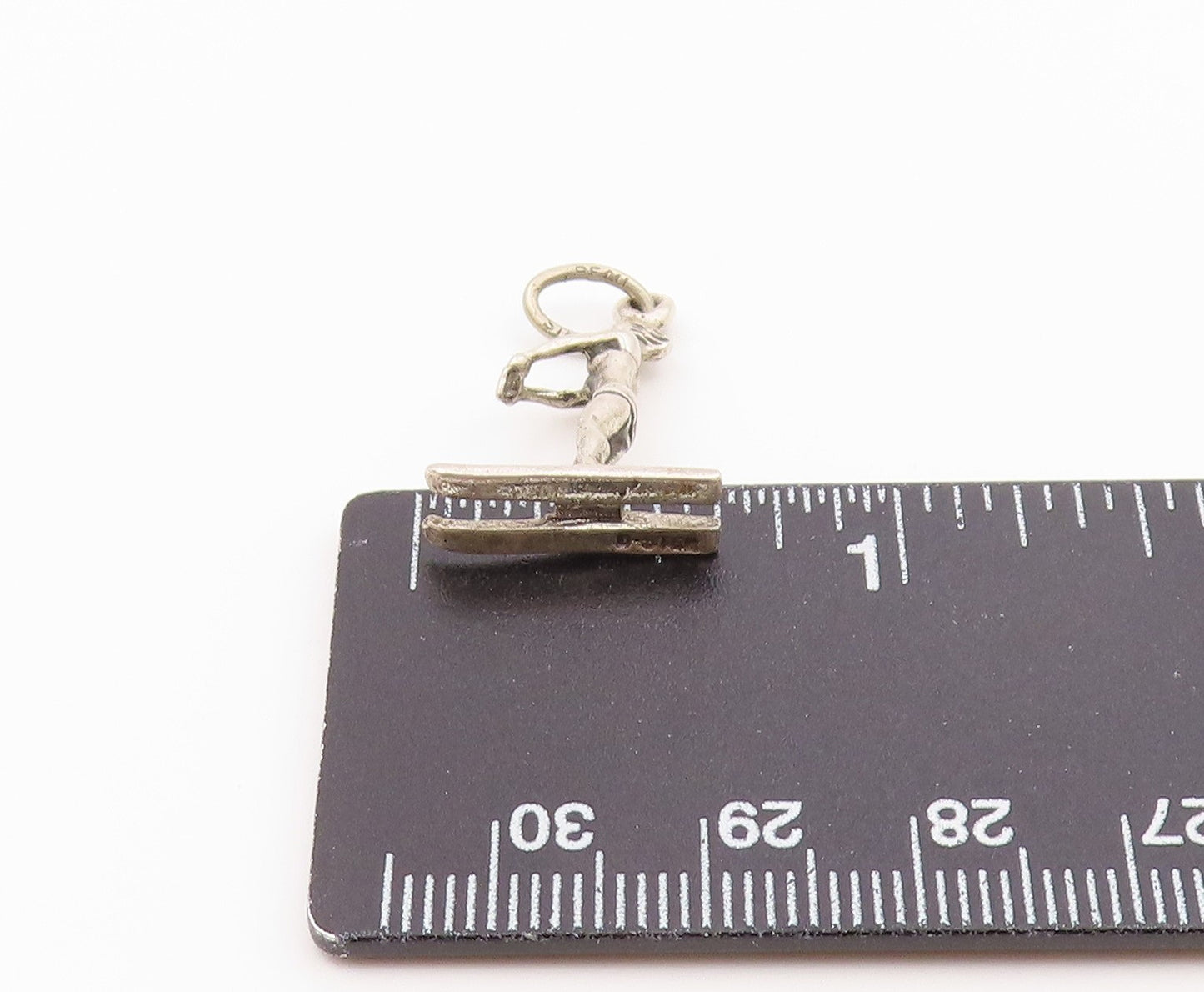 925 Sterling Silver   Vintage Sculpted Skiing Man Sports Pendant  PT20544