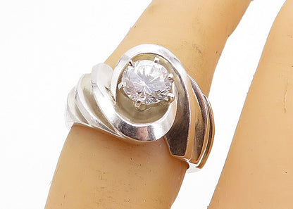 925 Sterling Silver  Vintage Cubic Zirconia Shiny Swirl Band Ring Sz 7  RG5042