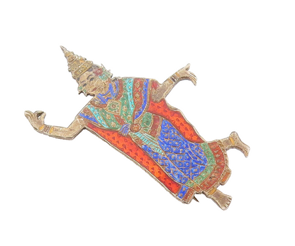 925 Sterling Silver Vintage Brooch Pin SIAM Enameled Girl Folk Dancing  BP10697