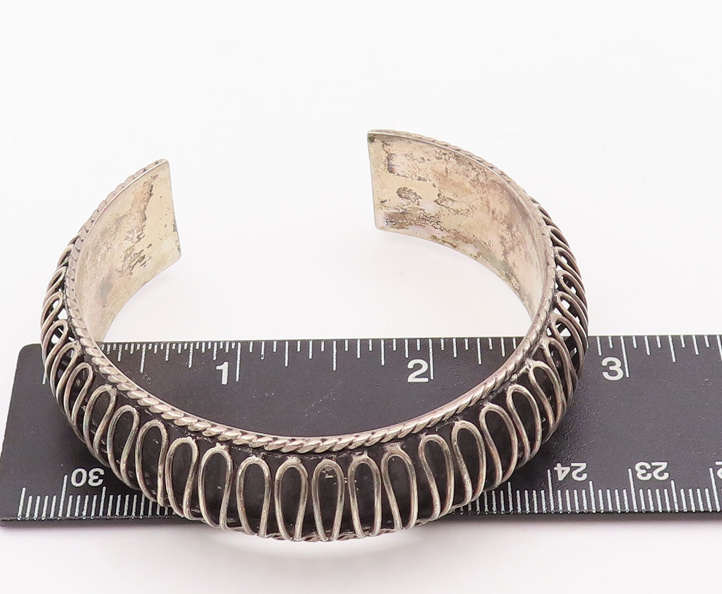 925 Sterling Silver Vintage Bracelet Solid Bulged Wave Carved Cuff  BT10541