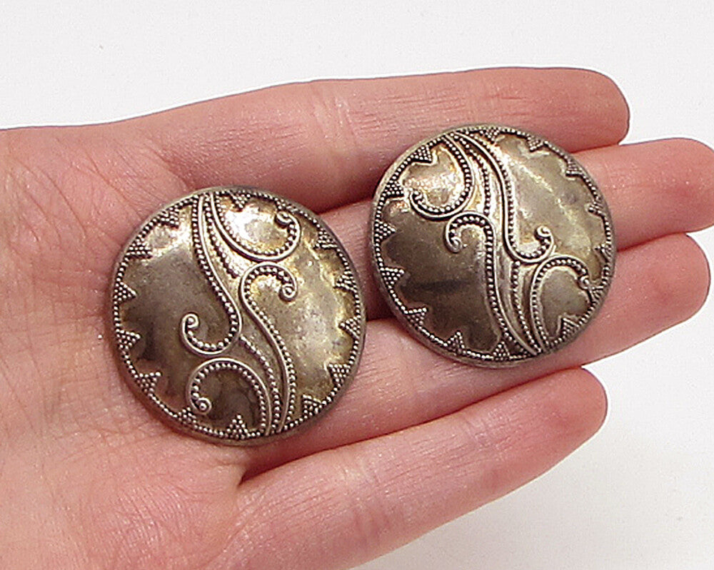 925 Sterling Silver  Vintage Pebbled Design Stud Drop Earrings  EG1993