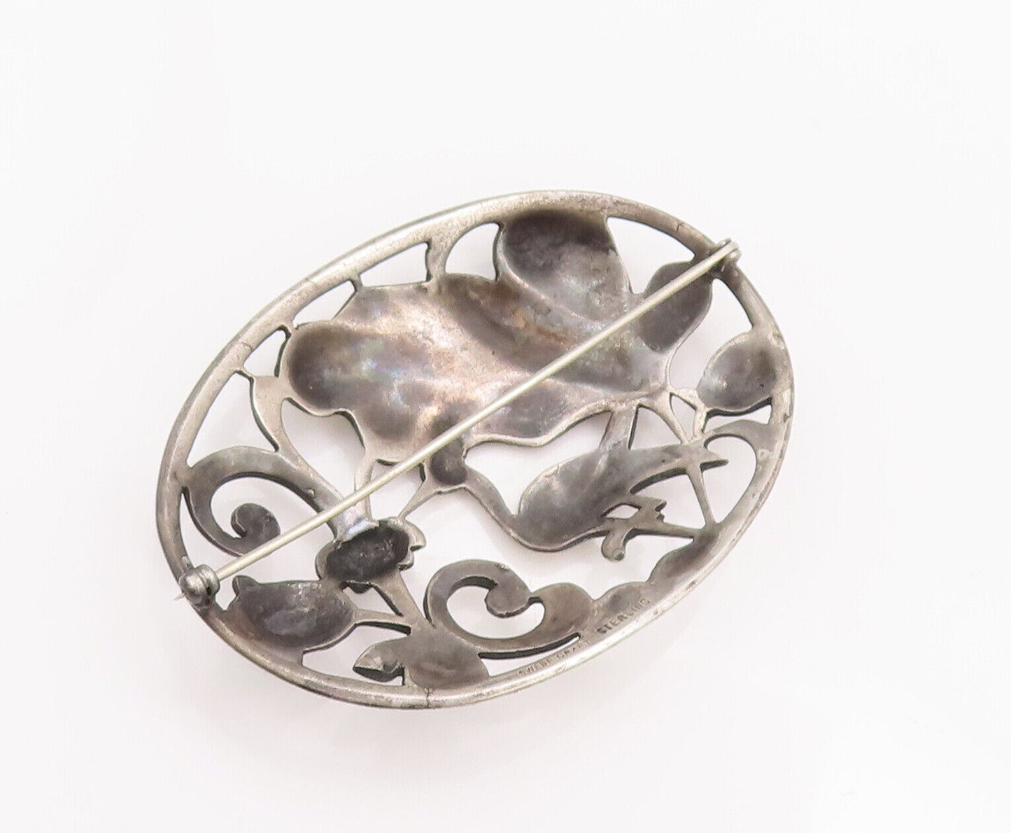 925 Sterling Silver Vintage Brooch Pin SWEDECRAFT Oval Antique Floral  BP10789