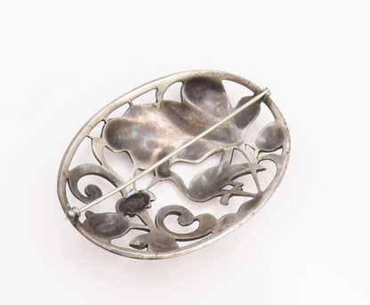 925 Sterling Silver Vintage Brooch Pin SWEDECRAFT Oval Antique Floral  BP10789