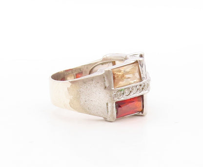 925 Sterling Silver Vintage Ring Rectangle Three Tone Topaz Inlay  Sz 7  RG31416