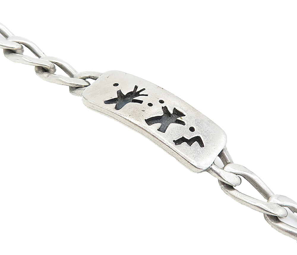 MEXICO 925 Silver  Vintage Oxidized Figures Curb Link Chain Bracelet  BT3023