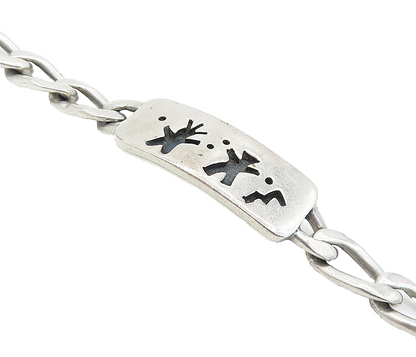 MEXICO 925 Silver  Vintage Oxidized Figures Curb Link Chain Bracelet  BT3023