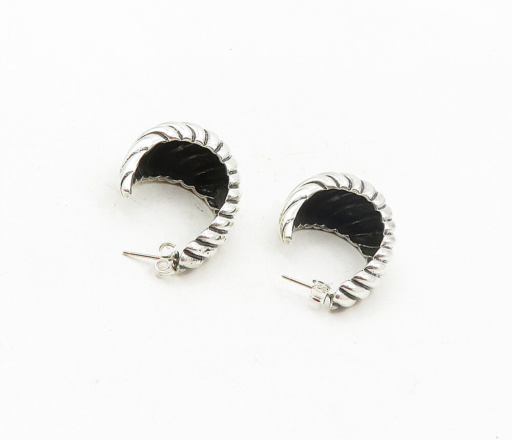 BEAU 925 Sterling Silver  Vintage Shiny Fluted JHoop Earrings  EG4688