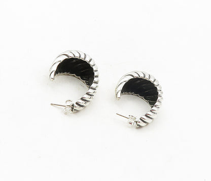 BEAU 925 Sterling Silver  Vintage Shiny Fluted JHoop Earrings  EG4688