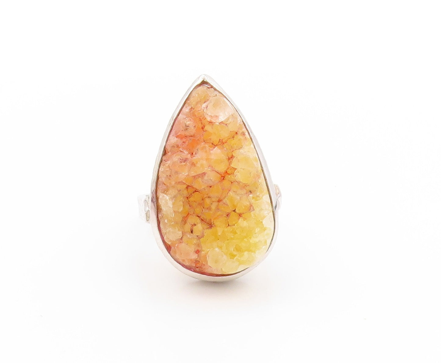 925 Sterling Silver Vintage Ring Drop Shape Yellow Drusy Quartz  Sz 7  RG32796