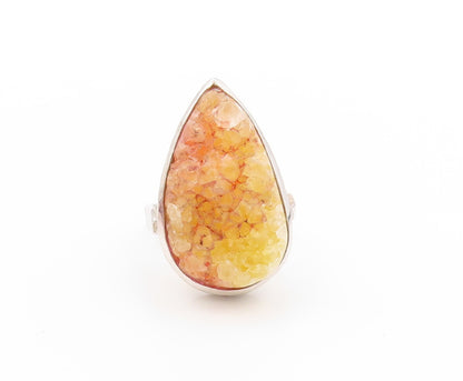 925 Sterling Silver Vintage Ring Drop Shape Yellow Drusy Quartz  Sz 7  RG32796