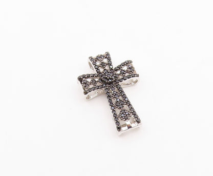 925 Sterling Silver   Vintage Sparkly Spinel Religious Cross Pendant  PT20623
