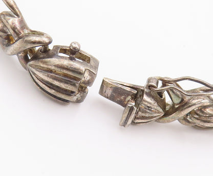 925 Sterling Silver Vintage Bracelet Blue Topaz Carved Knotted Link  BT10208