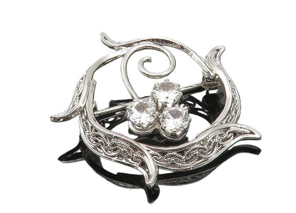 925 Sterling Silver  Cubic Zirconia Floral Swirl Wreath Brooch Pin  BP4266