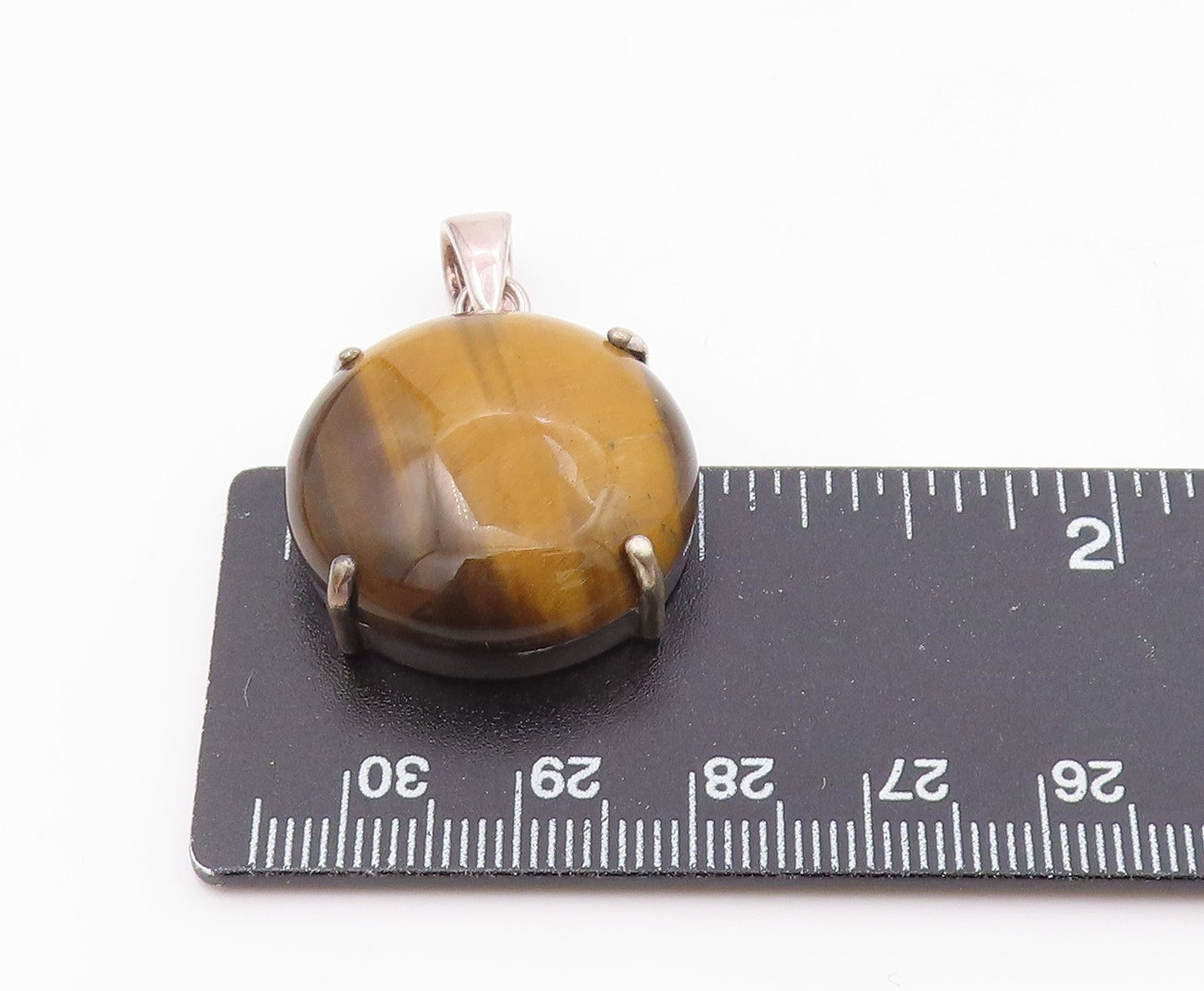 925 Sterling Silver  Vintage Cabochon Cut Tiger's Eye Drop Pendant  PT7710